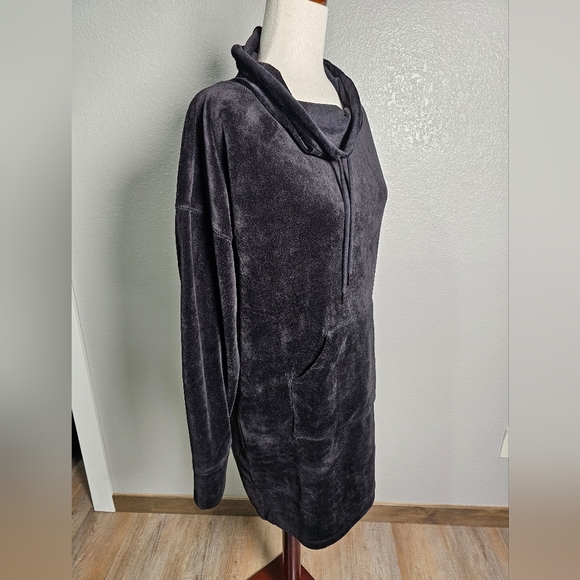 Tahari Cozy Black Velour Longline Long Hoodie Sleepwear Small - Picture 4 of 13